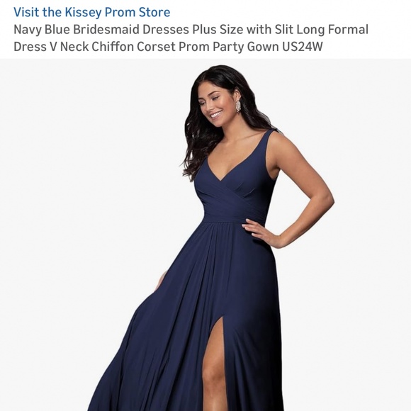 Navy blue dress with slit and lace up back. - Picture 4 of 4